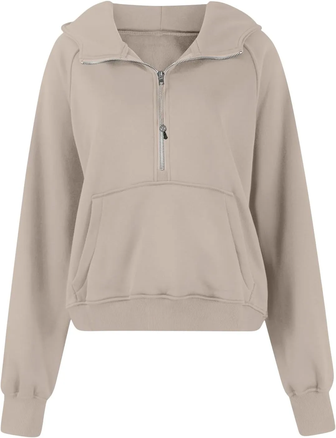 Oversized Hoodie Women Fleece Lined Thumb Hole Cropped Half Zip Sweatshirt Drop Shoulder Long Sleeve Going Out Tops