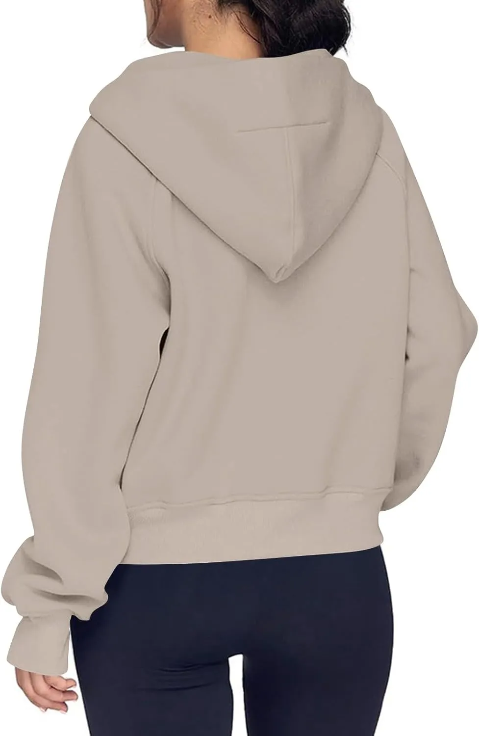 Oversized Hoodie Women Fleece Lined Thumb Hole Cropped Half Zip Sweatshirt Drop Shoulder Long Sleeve Going Out Tops