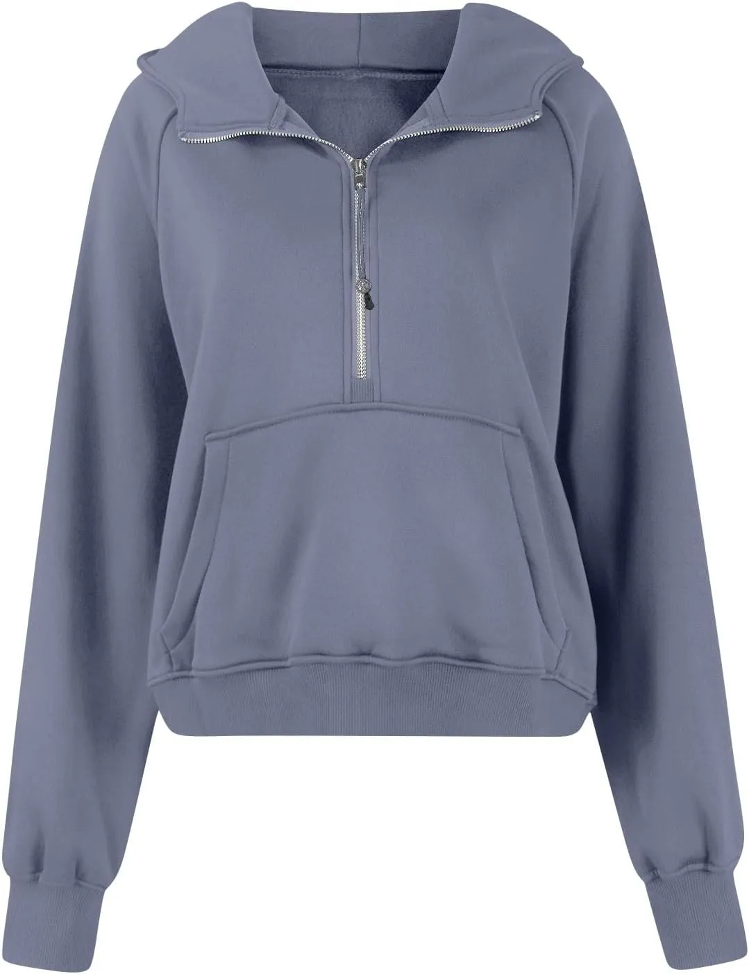 Oversized Hoodie Women Fleece Lined Thumb Hole Cropped Half Zip Sweatshirt Drop Shoulder Long Sleeve Going Out Tops