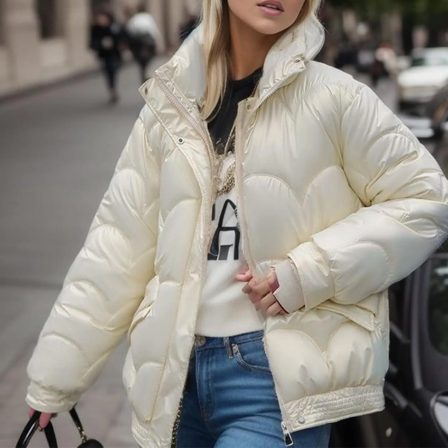Oversized Puffer Jacket Women Thermal Down Jacket Stand Collar Jacket Quilted Insulated Jackets Warm Winter Coats