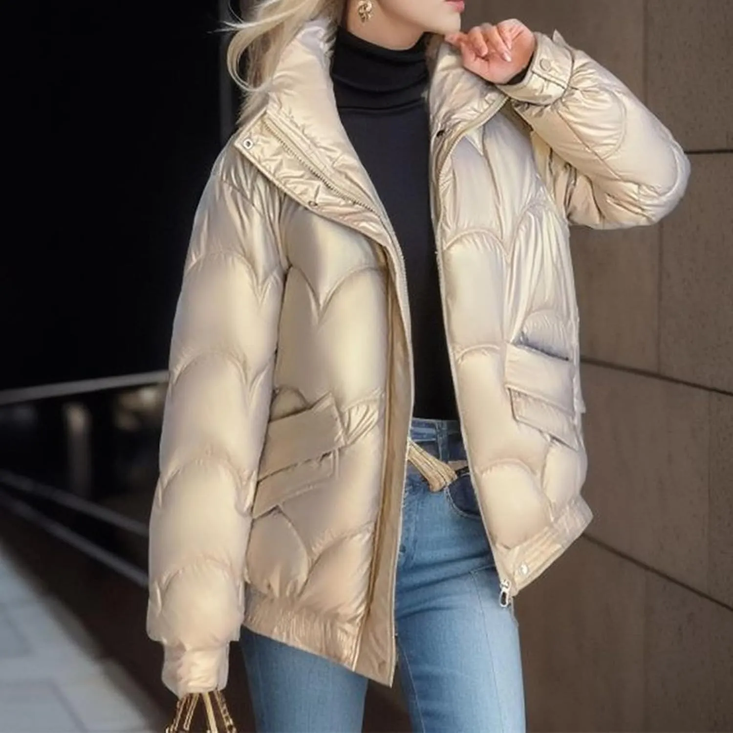 Oversized Puffer Jacket Women Thermal Down Jacket Stand Collar Jacket Quilted Insulated Jackets Warm Winter Coats