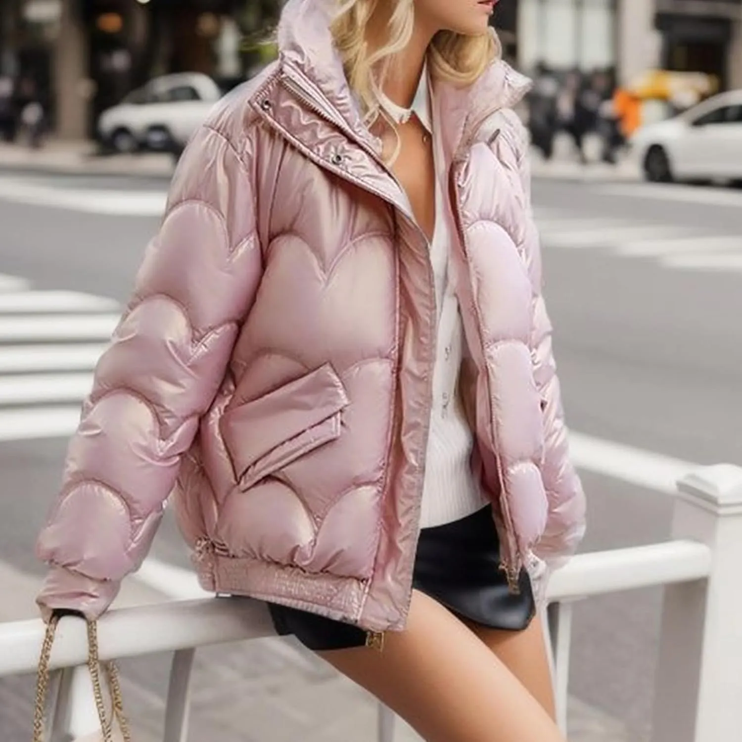 Oversized Puffer Jacket Women Thermal Down Jacket Stand Collar Jacket Quilted Insulated Jackets Warm Winter Coats