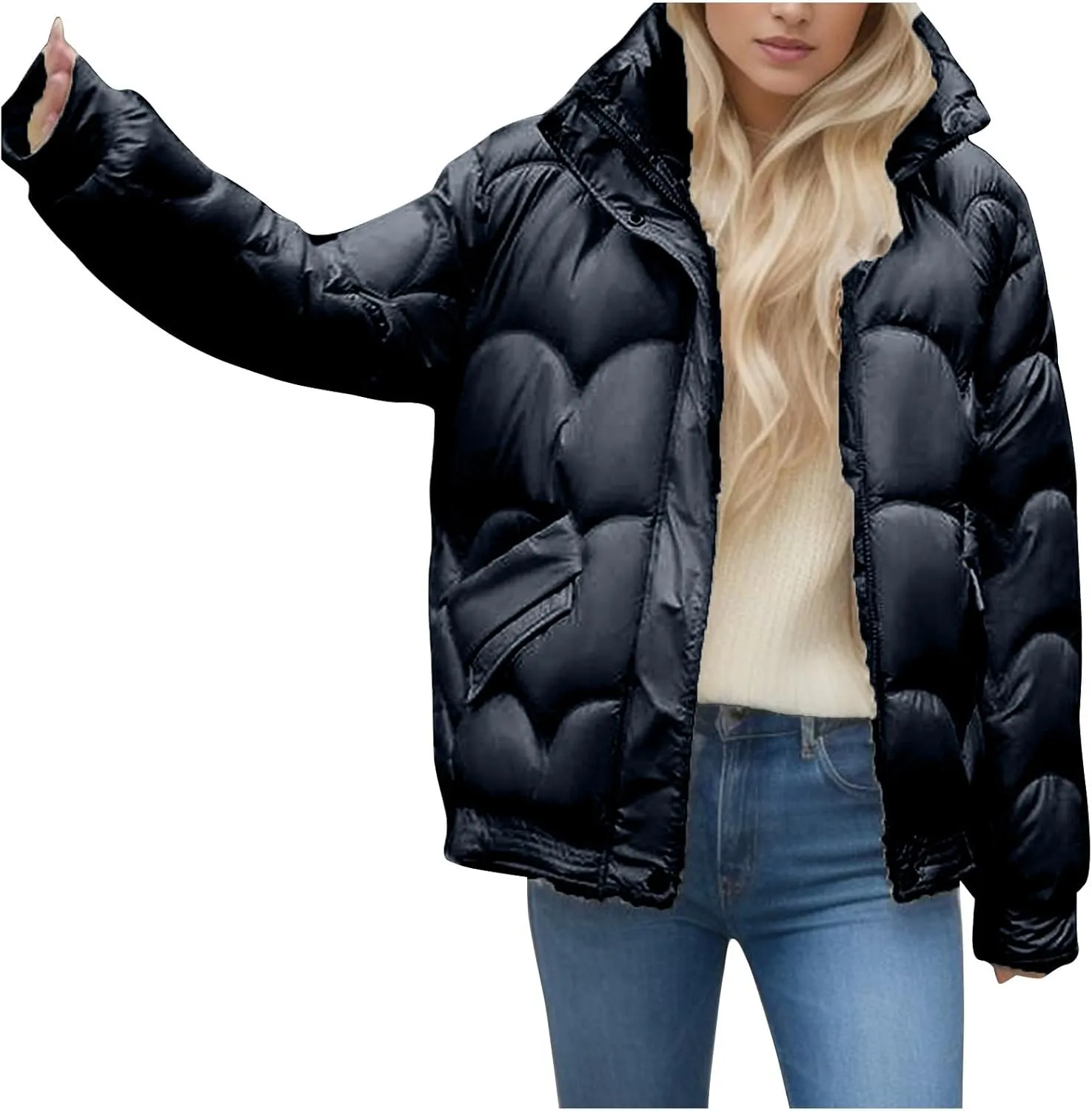 Oversized Puffer Jacket Women Thermal Down Jacket Stand Collar Jacket Quilted Insulated Jackets Warm Winter Coats