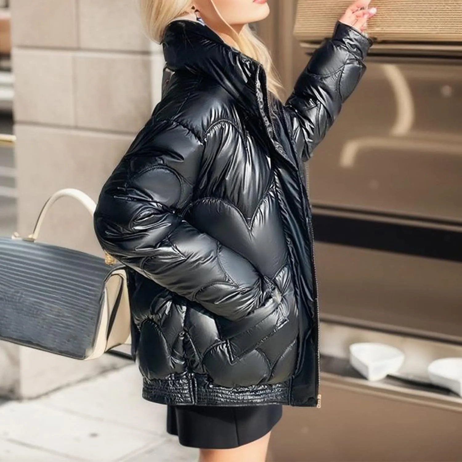 Oversized Puffer Jacket Women Thermal Down Jacket Stand Collar Jacket Quilted Insulated Jackets Warm Winter Coats