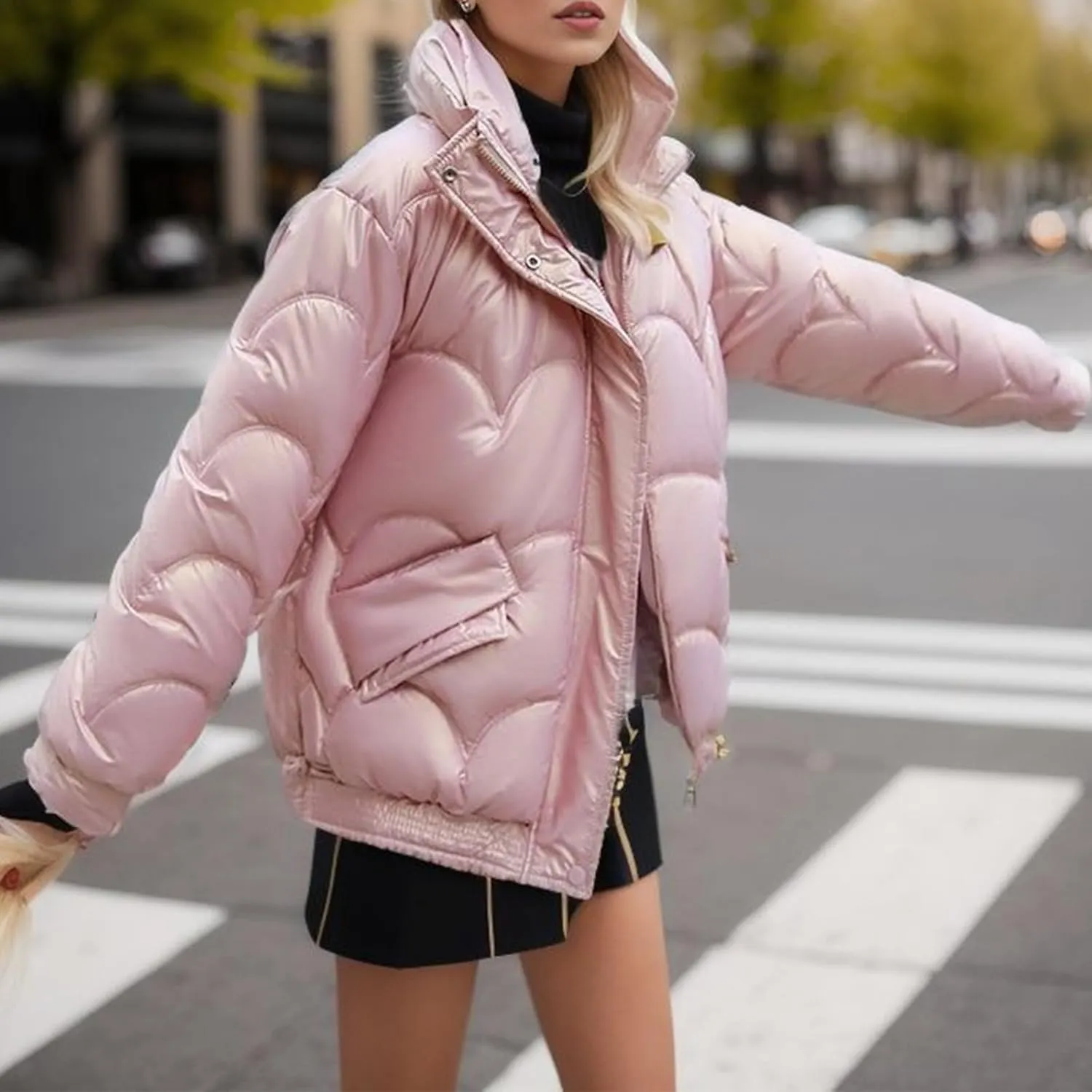 Oversized Puffer Jacket Women Thermal Down Jacket Stand Collar Jacket Quilted Insulated Jackets Warm Winter Coats