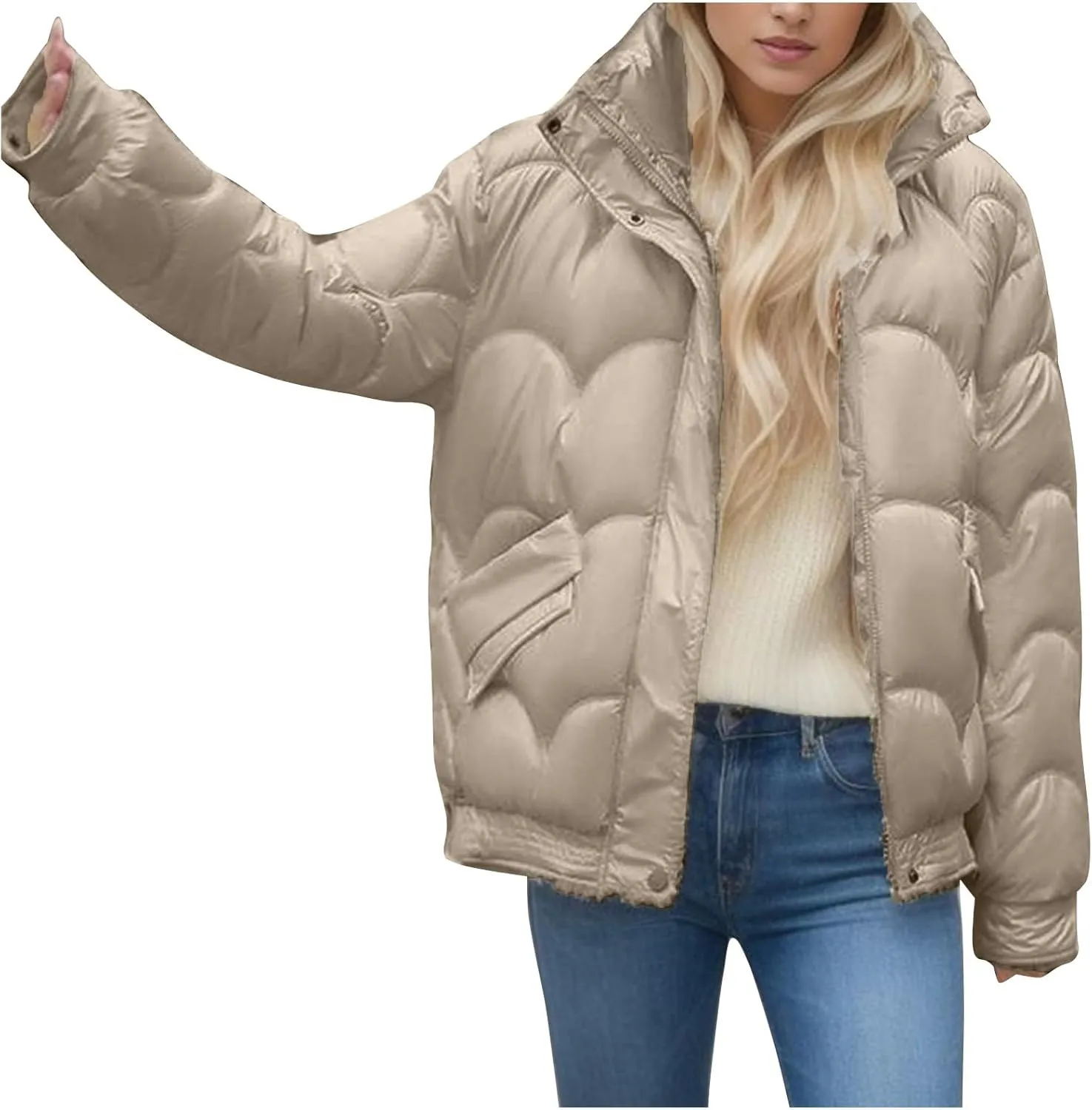 Oversized Puffer Jacket Women Thermal Down Jacket Stand Collar Jacket Quilted Insulated Jackets Warm Winter Coats