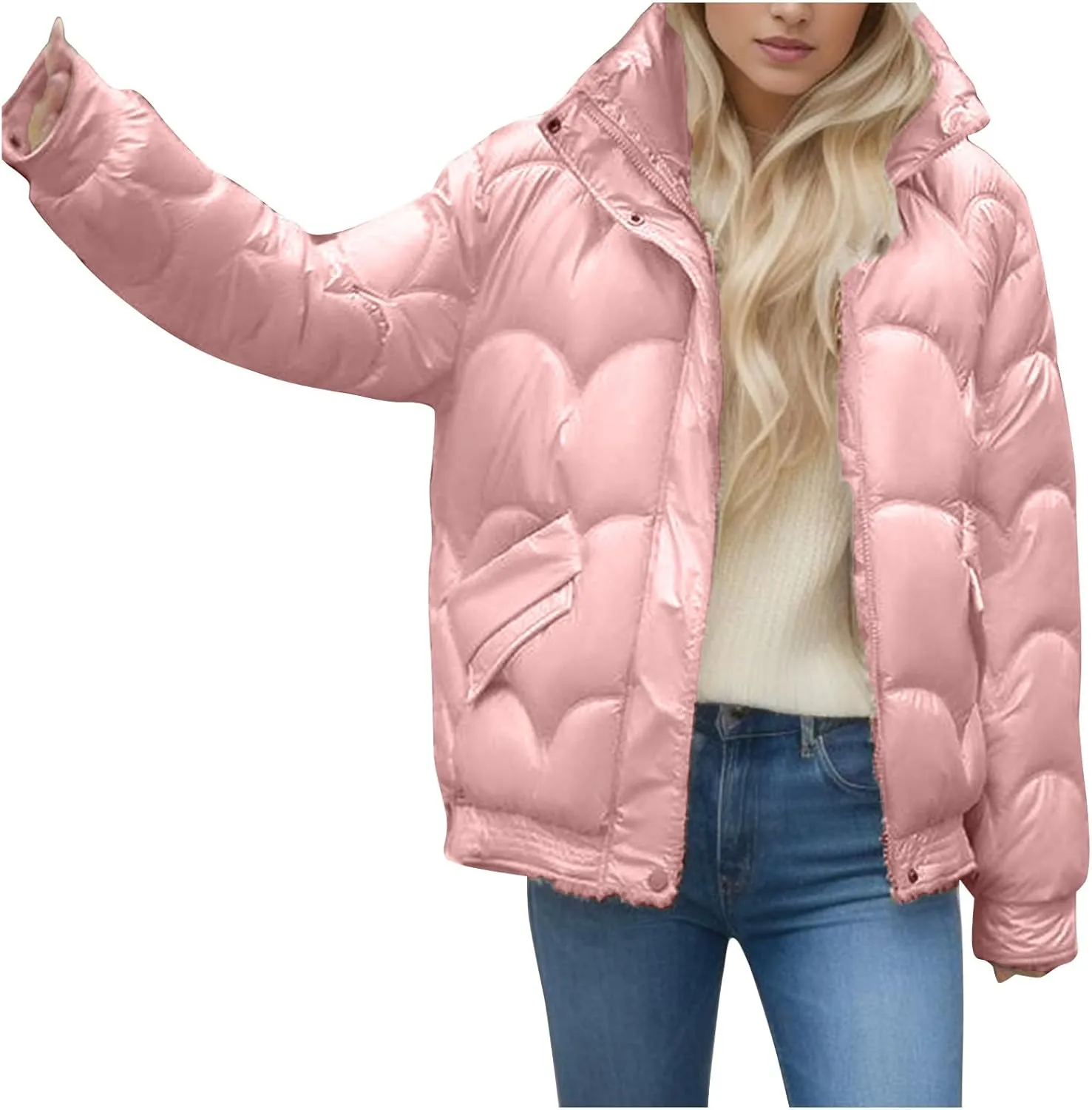 Oversized Puffer Jacket Women Thermal Down Jacket Stand Collar Jacket Quilted Insulated Jackets Warm Winter Coats