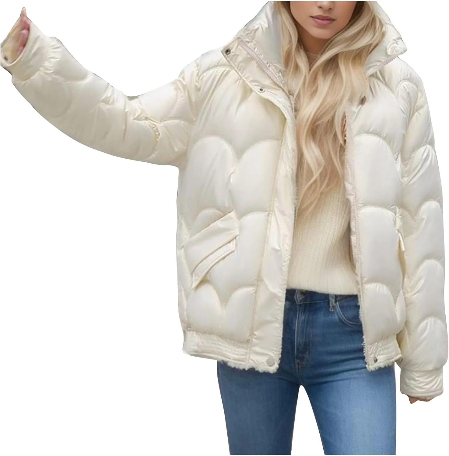 Oversized Puffer Jacket Women Thermal Down Jacket Stand Collar Jacket Quilted Insulated Jackets Warm Winter Coats