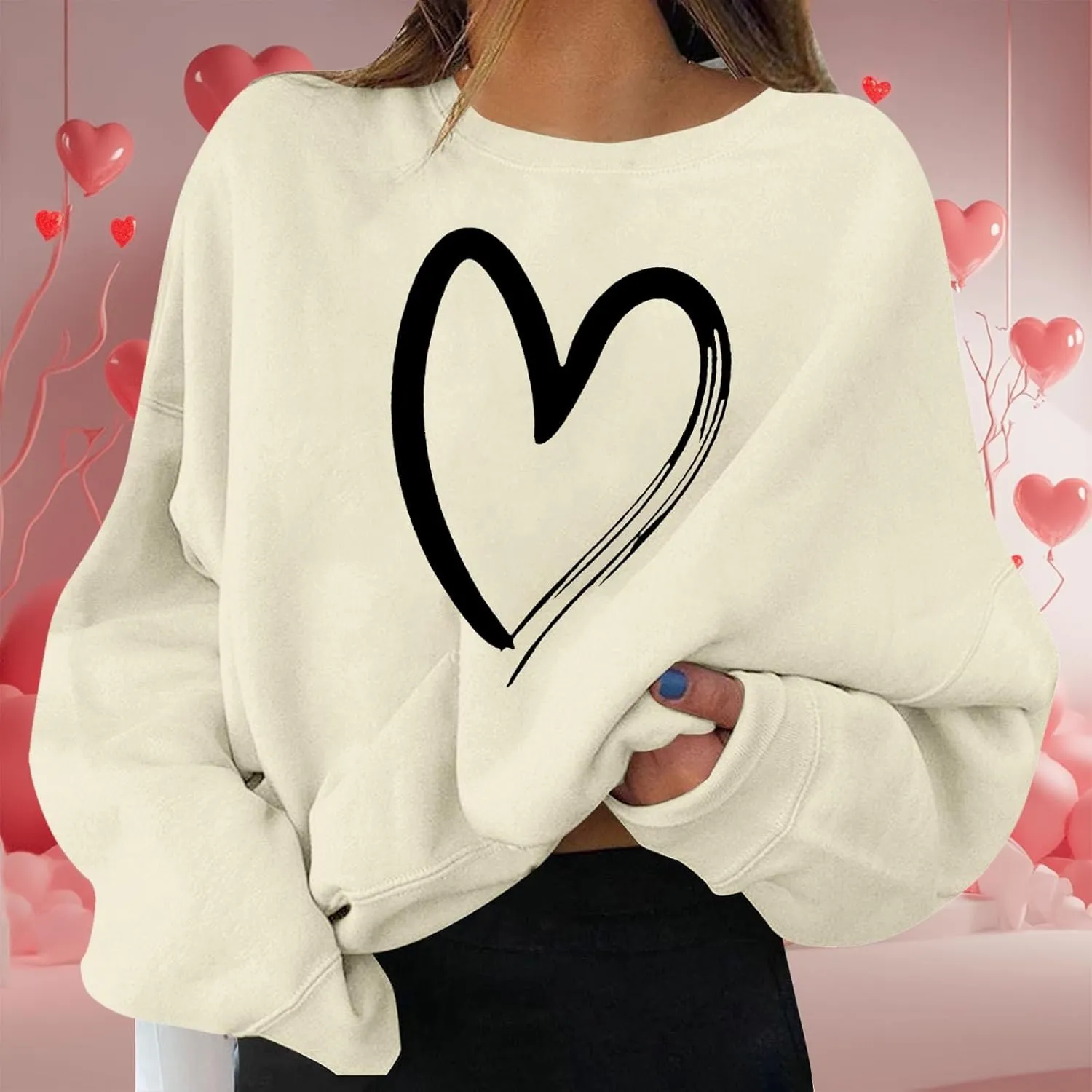Oversized Sweatshirt for Women Casual Loose Sweatshirt Long Sleeve Pullover Tee Valentines Day Outfits Clothing