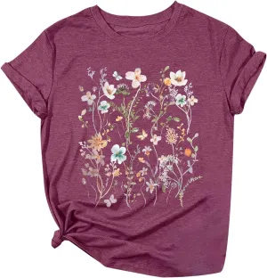 Oversized Tshirts for Women 2024 Summer Floral Printed Crew Neck Short Sleeve Shirt Loose Fit Casual Graphic Tee Tops