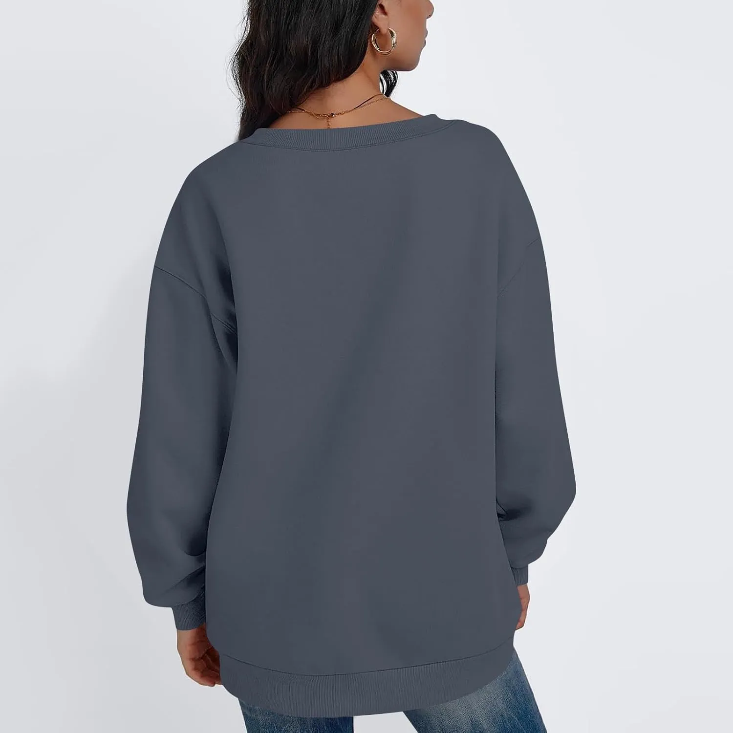 Oversized V Neck Sweatshirt Women Cute Teen Long Sleeve Sweat Shirts Y2k Tops Casual Workout Fleece Pullover Sweaters