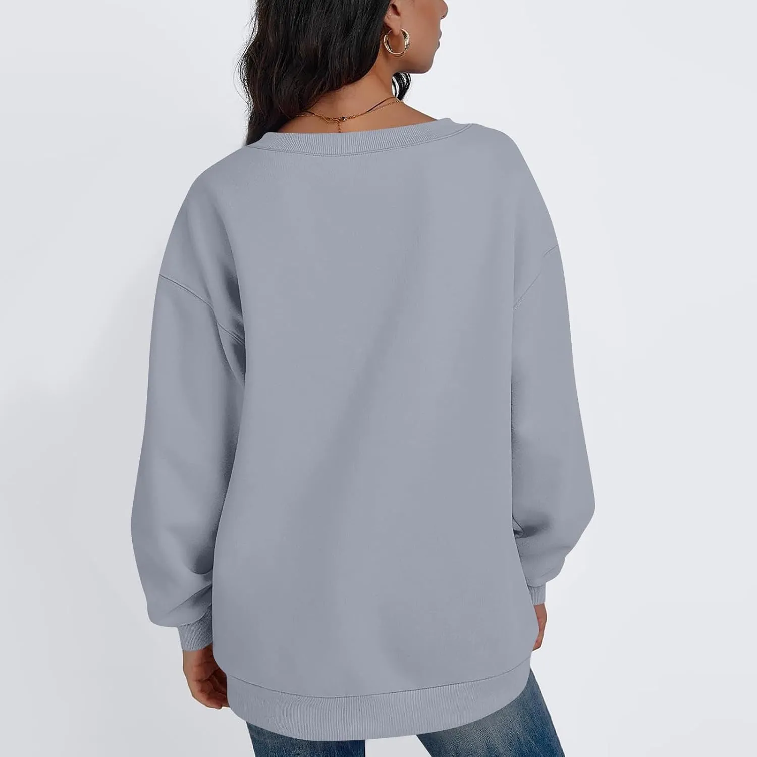 Oversized V Neck Sweatshirt Women Cute Teen Long Sleeve Sweat Shirts Y2k Tops Casual Workout Fleece Pullover Sweaters