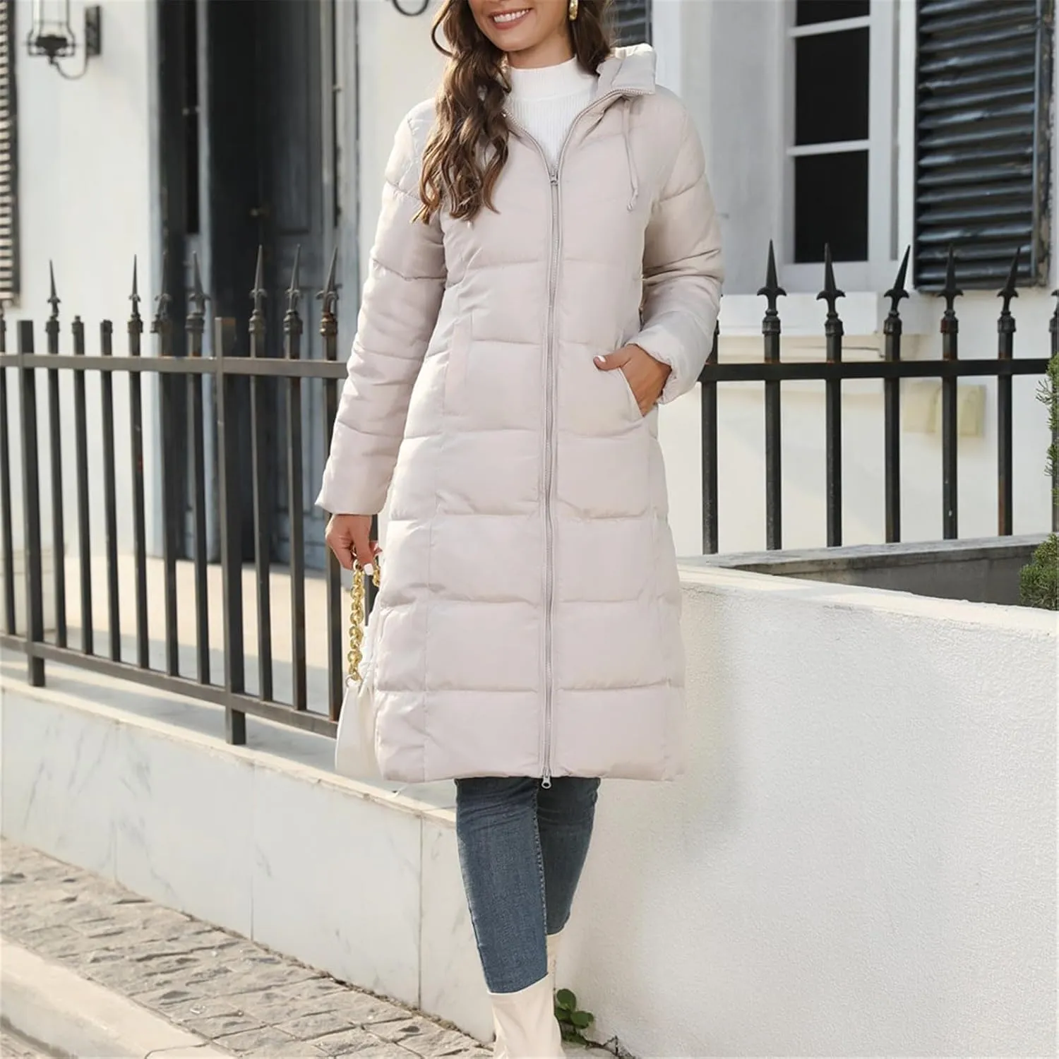 Parka Padded Long Outerwear Hooded Puffer Jacket Lightweight Winter Coat Loose Fit Winter Oversized Outfits Hooded