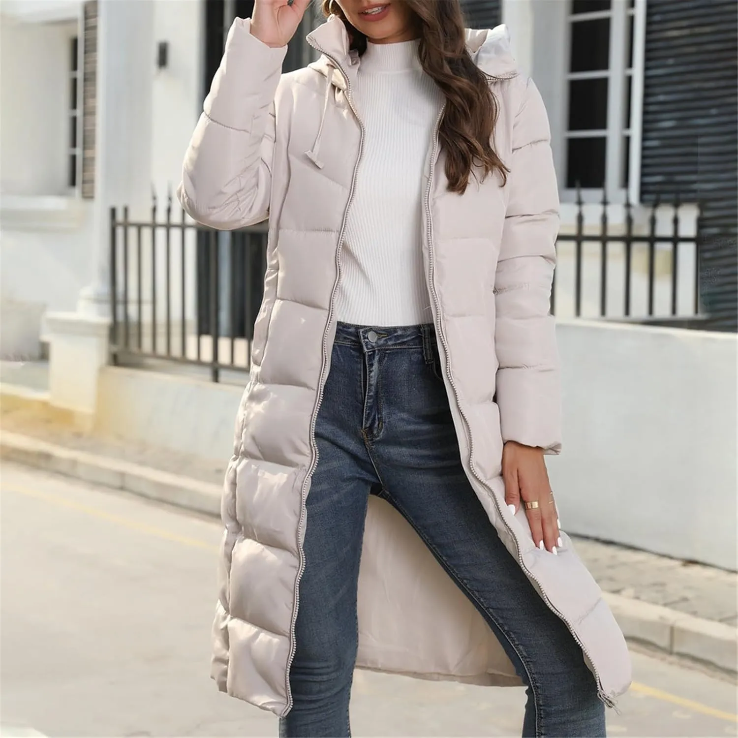 Parka Padded Long Outerwear Hooded Puffer Jacket Lightweight Winter Coat Loose Fit Winter Oversized Outfits Hooded