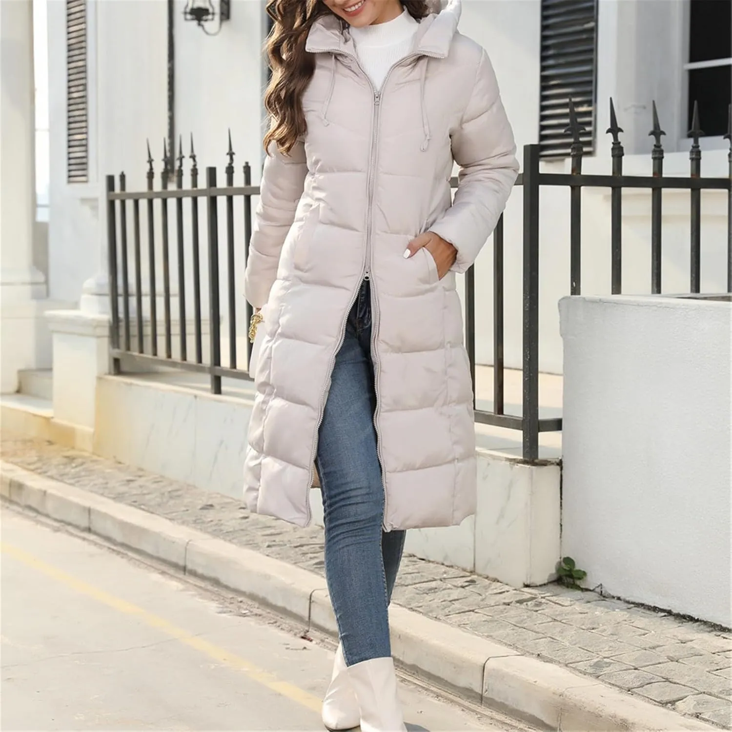 Parka Padded Long Outerwear Hooded Puffer Jacket Lightweight Winter Coat Loose Fit Winter Oversized Outfits Hooded