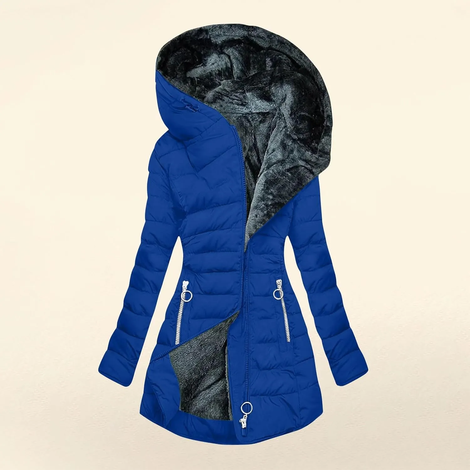 Parkas for Women Winter Zipper Pockets Hooded Down Jacket Fleece Lined Warm Thicken Long Outwear Daily Casual Coats