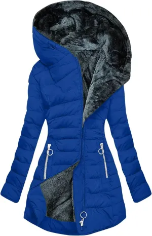 Parkas for Women Winter Zipper Pockets Hooded Down Jacket Fleece Lined Warm Thicken Long Outwear Daily Casual Coats