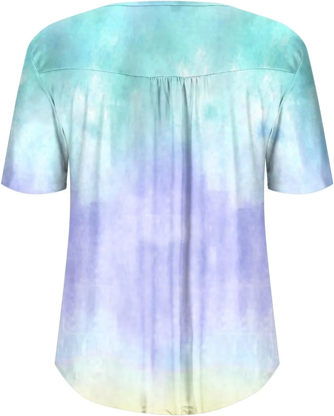 Plus Size Top for Women Button Up Henley Shirts Short Sleeve Summer Crew Neck Pleated Casual Trendy Tie Dye Tunic Blouse