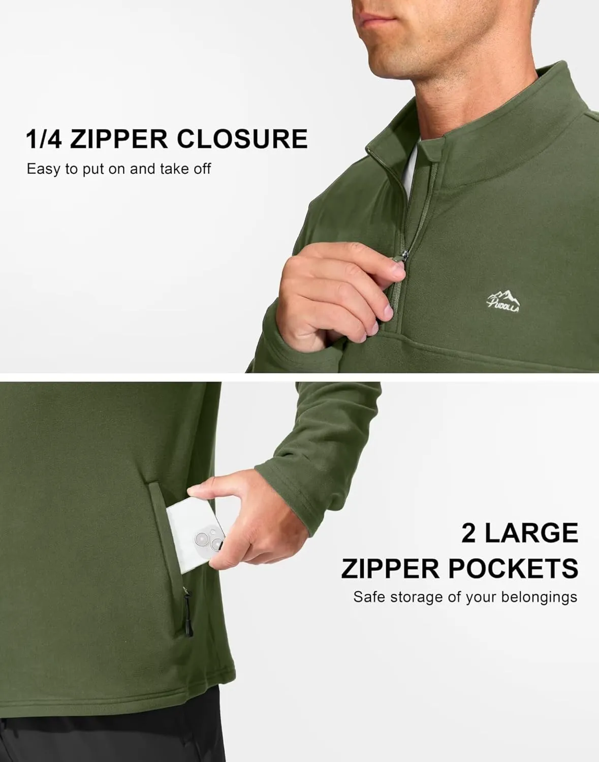 Pudolla Men's 1/4 Zip Pullover Sweatshirts Fleece Warm Soft Sweatshirts with Pockets for Running Athletic Workout Golf