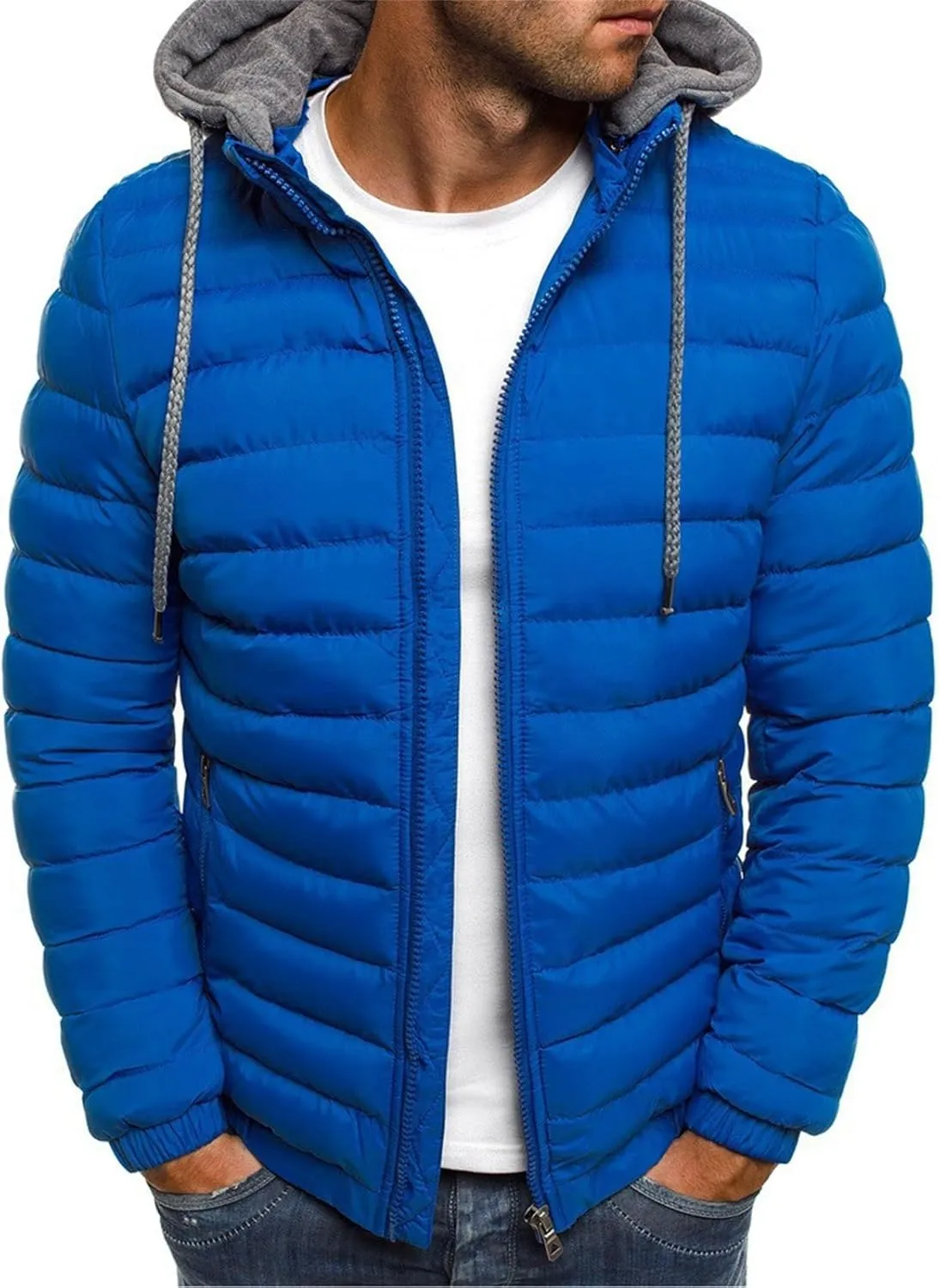 Puffer Jacket Men Winter Warm Down Coat Lightweight Fashion Business Hooded Jackets Outdoor Full Zipper Casual Coats