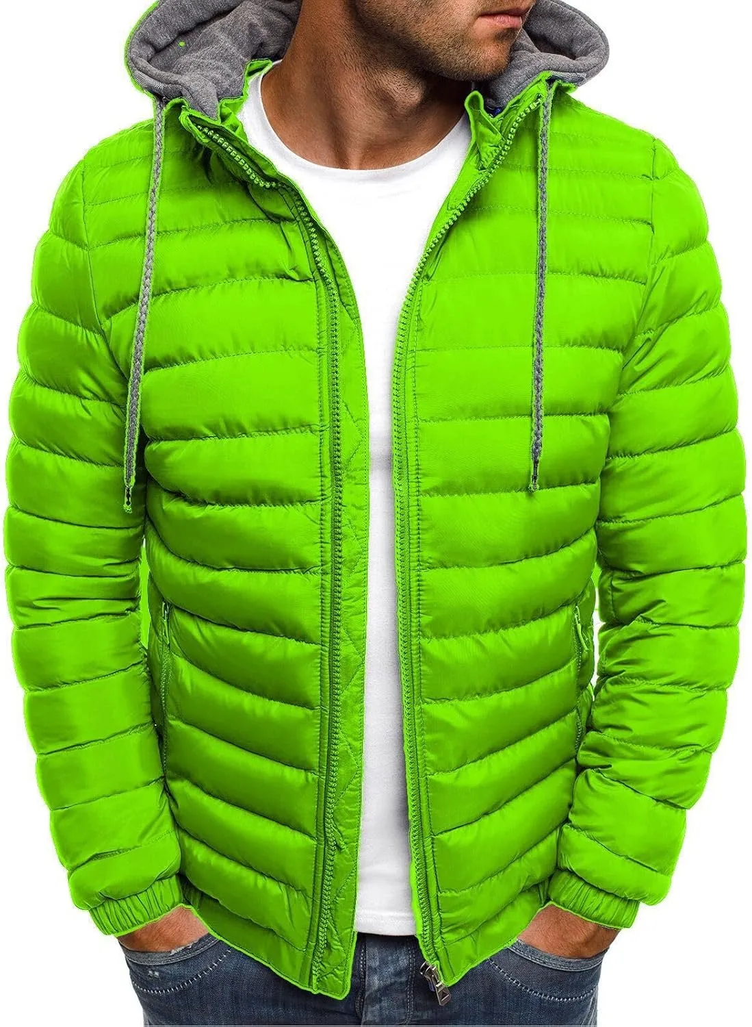 Puffer Jacket Men Winter Warm Down Coat Lightweight Fashion Business Hooded Jackets Outdoor Full Zipper Casual Coats