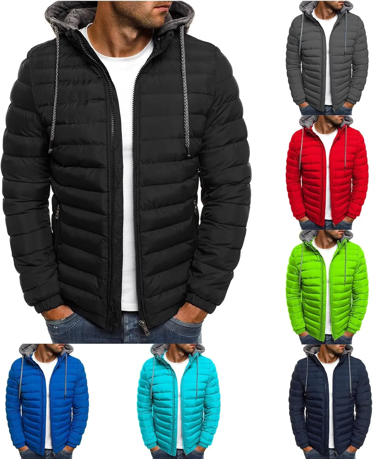 Puffer Jacket Men Winter Warm Down Coat Lightweight Fashion Business Hooded Jackets Outdoor Full Zipper Casual Coats