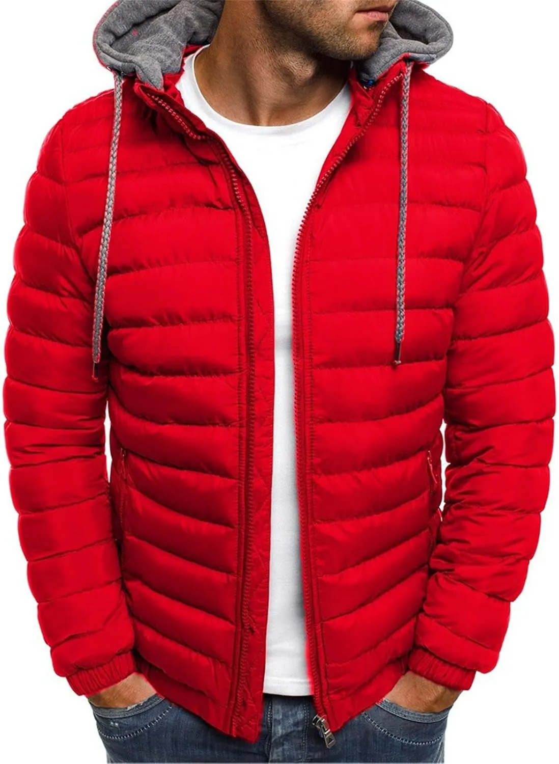 Puffer Jacket Men Winter Warm Down Coat Lightweight Fashion Business Hooded Jackets Outdoor Full Zipper Casual Coats