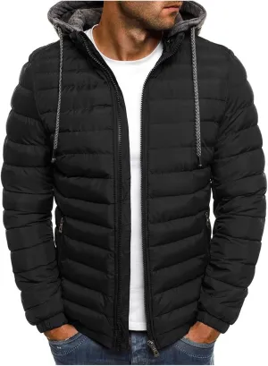 Puffer Jacket Men Winter Warm Down Coat Lightweight Fashion Business Hooded Jackets Outdoor Full Zipper Casual Coats