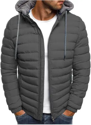 Puffer Jacket Men Winter Warm Down Coat Lightweight Fashion Business Hooded Jackets Outdoor Full Zipper Casual Coats