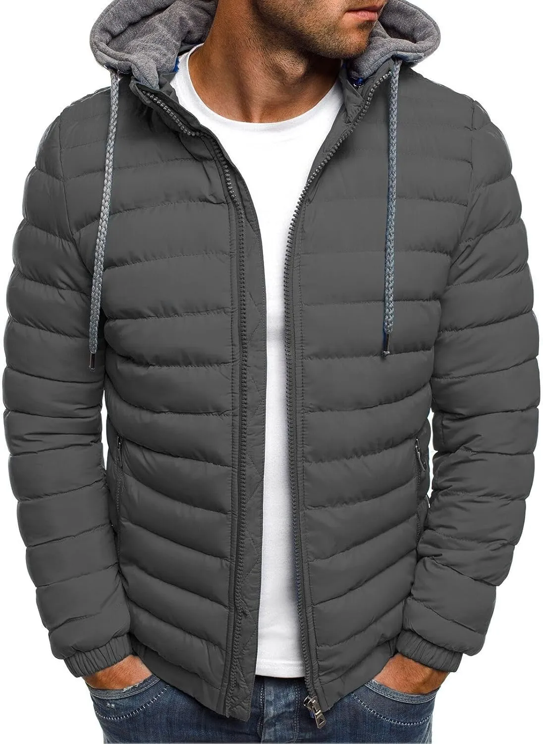Puffer Jacket Men Winter Warm Down Coat Lightweight Fashion Business Hooded Jackets Outdoor Full Zipper Casual Coats