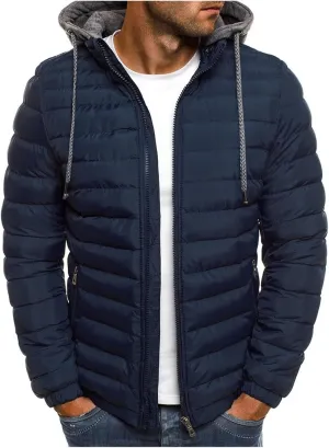 Puffer Jacket Men Winter Warm Down Coat Lightweight Fashion Business Hooded Jackets Outdoor Full Zipper Casual Coats