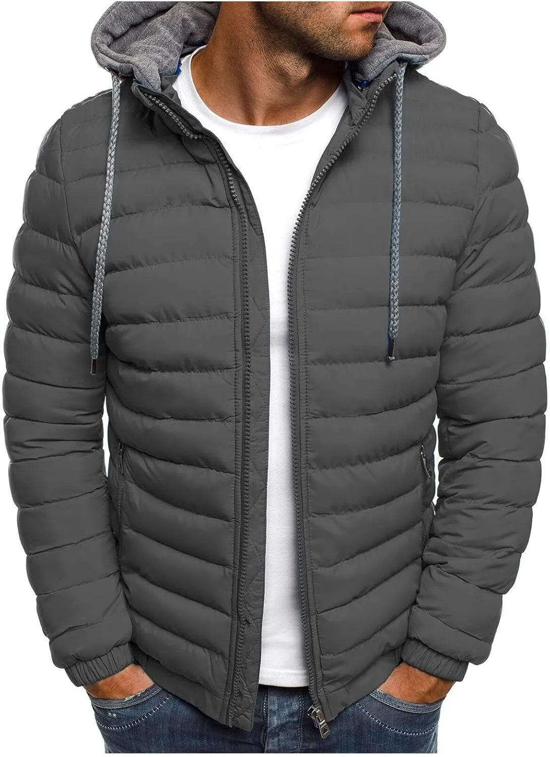 Puffer Jacket Men Winter Warm Down Coat Lightweight Fashion Business Hooded Jackets Outdoor Full Zipper Casual Coats