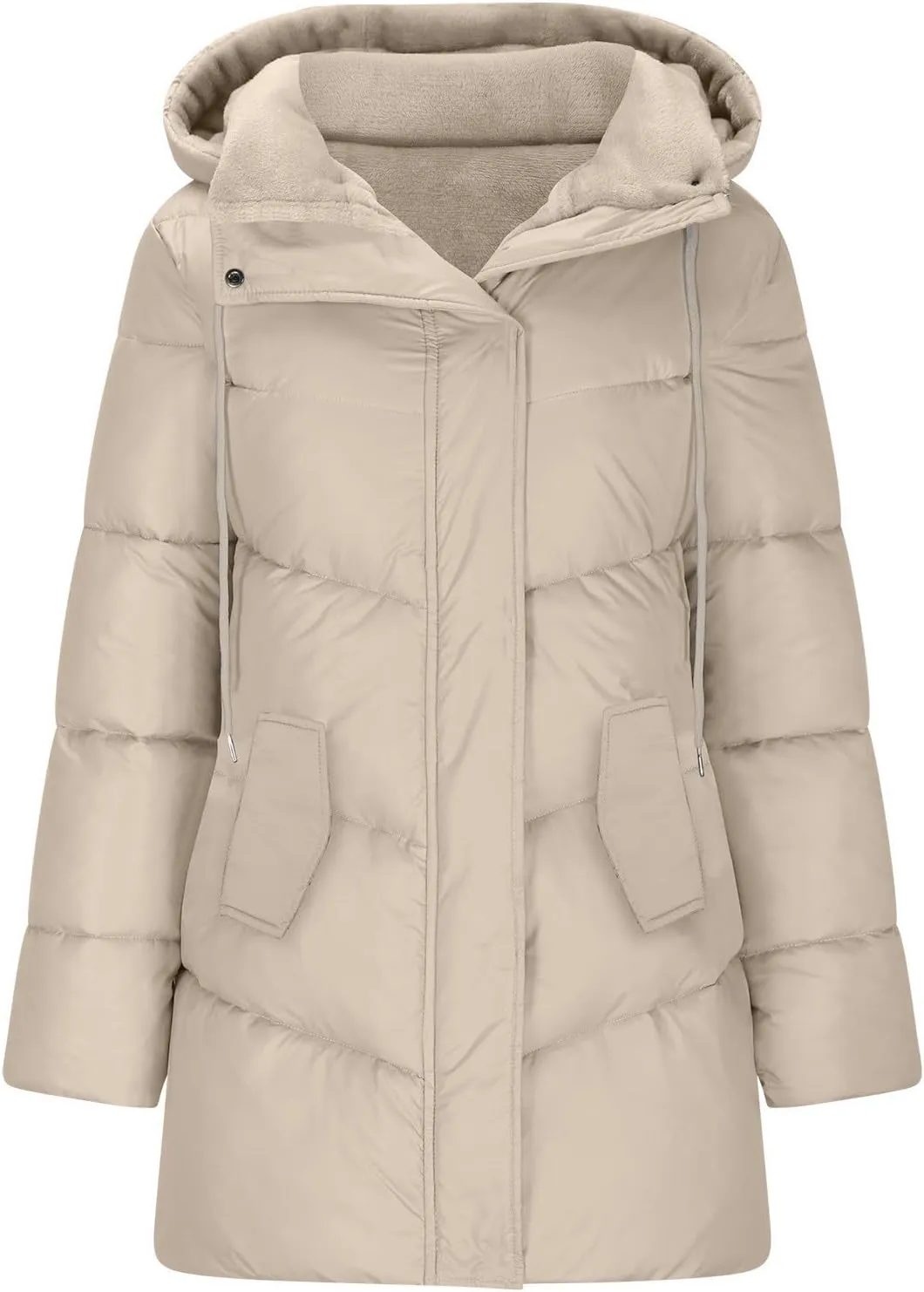 Puffer Jacket Womens Fleece Lined Thicken Parka Button Down Cotton Warm Fashion Casual Coats 2024 Outfits with Pockets