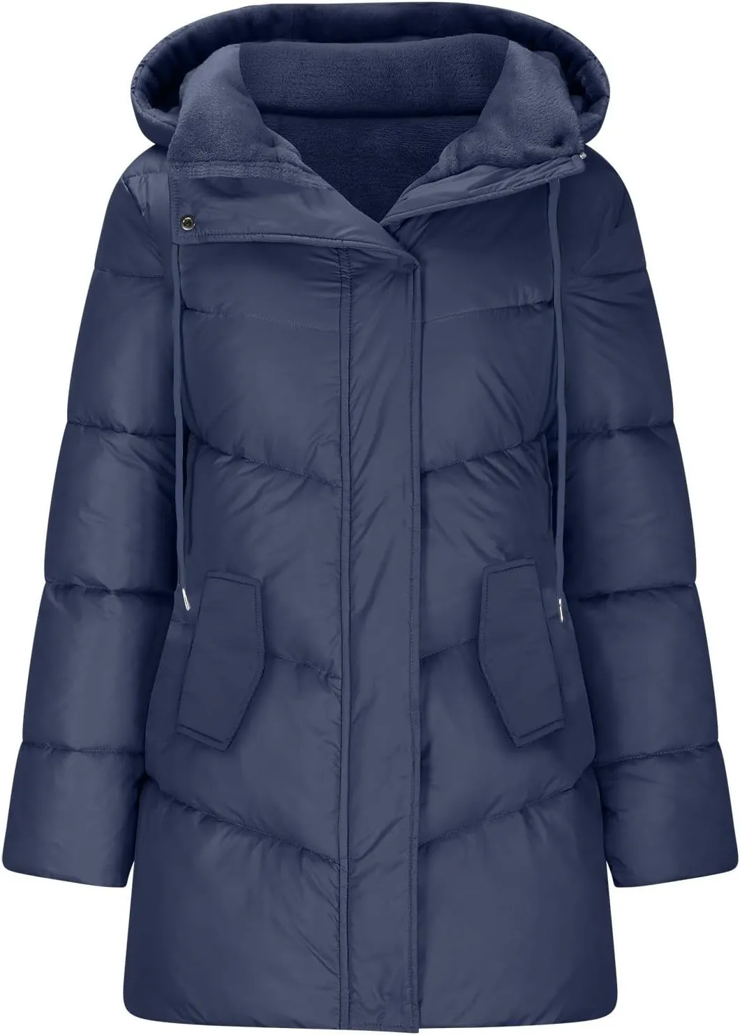 Puffer Jacket Womens Fleece Lined Thicken Parka Button Down Cotton Warm Fashion Casual Coats 2024 Outfits with Pockets