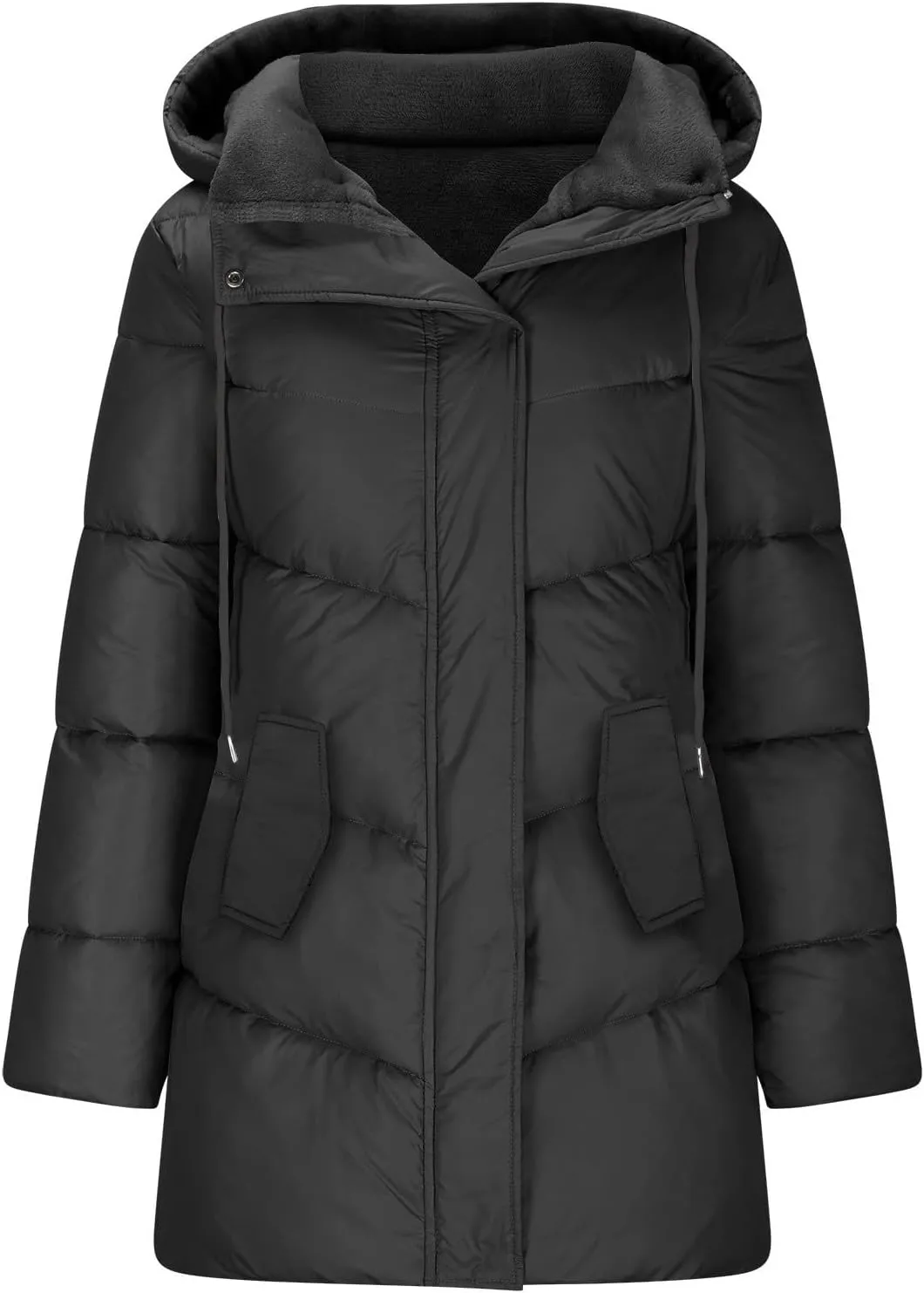 Puffer Jacket Womens Fleece Lined Thicken Parka Button Down Cotton Warm Fashion Casual Coats 2024 Outfits with Pockets