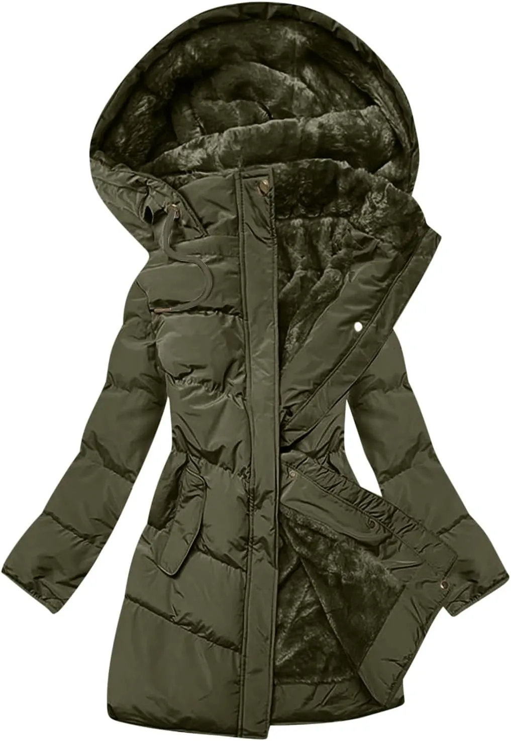 Puffer Jacket Womens Fleece Lined Thicken Parka Button Down Cotton Warm Fashion Casual Coats 2024 Outfits with Pockets
