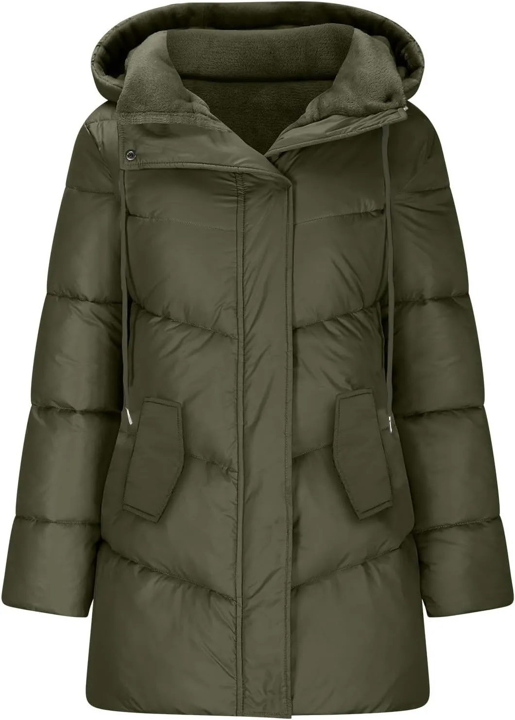 Puffer Jacket Womens Fleece Lined Thicken Parka Button Down Cotton Warm Fashion Casual Coats 2024 Outfits with Pockets