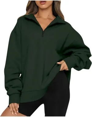Quarter Zip Pullover Women Loose Fit Fleece Oversized Sweatshirt Comfy Half Zip Lightweight Sweatshirts Fall Clothes