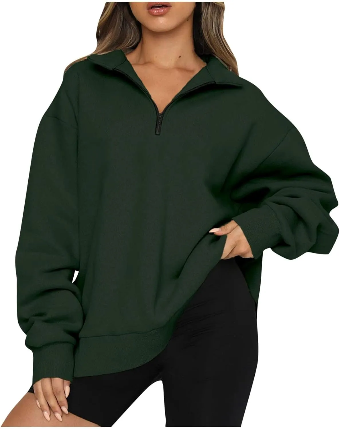 Quarter Zip Pullover Women Loose Fit Fleece Oversized Sweatshirt Comfy Half Zip Lightweight Sweatshirts Fall Clothes
