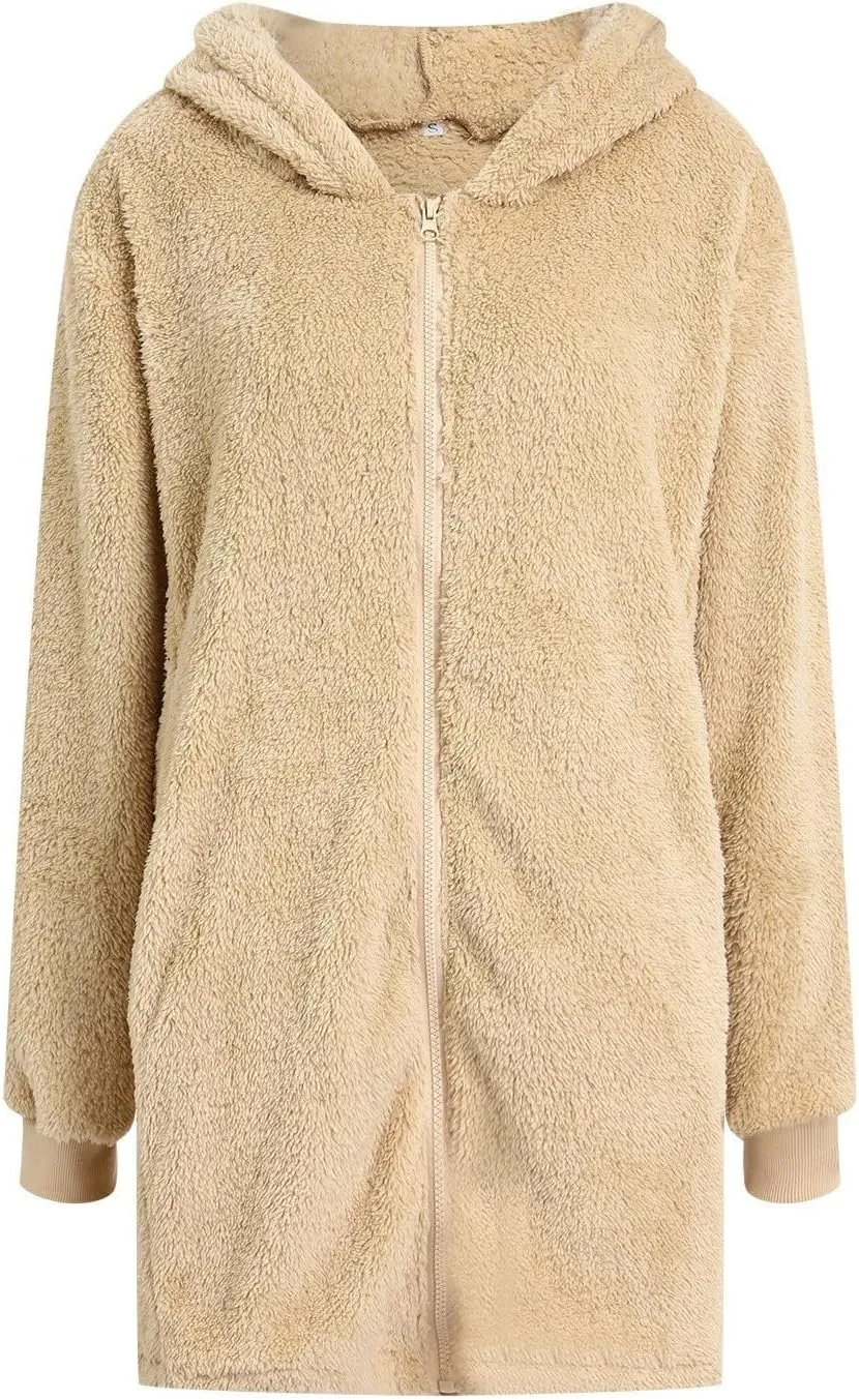 QWENTMTNTY Light Jackets for Women Fuzzy Fleece Jackets Winter Outfits Warm Windbreaker Plus Size Winter Coats with Fur Hood
