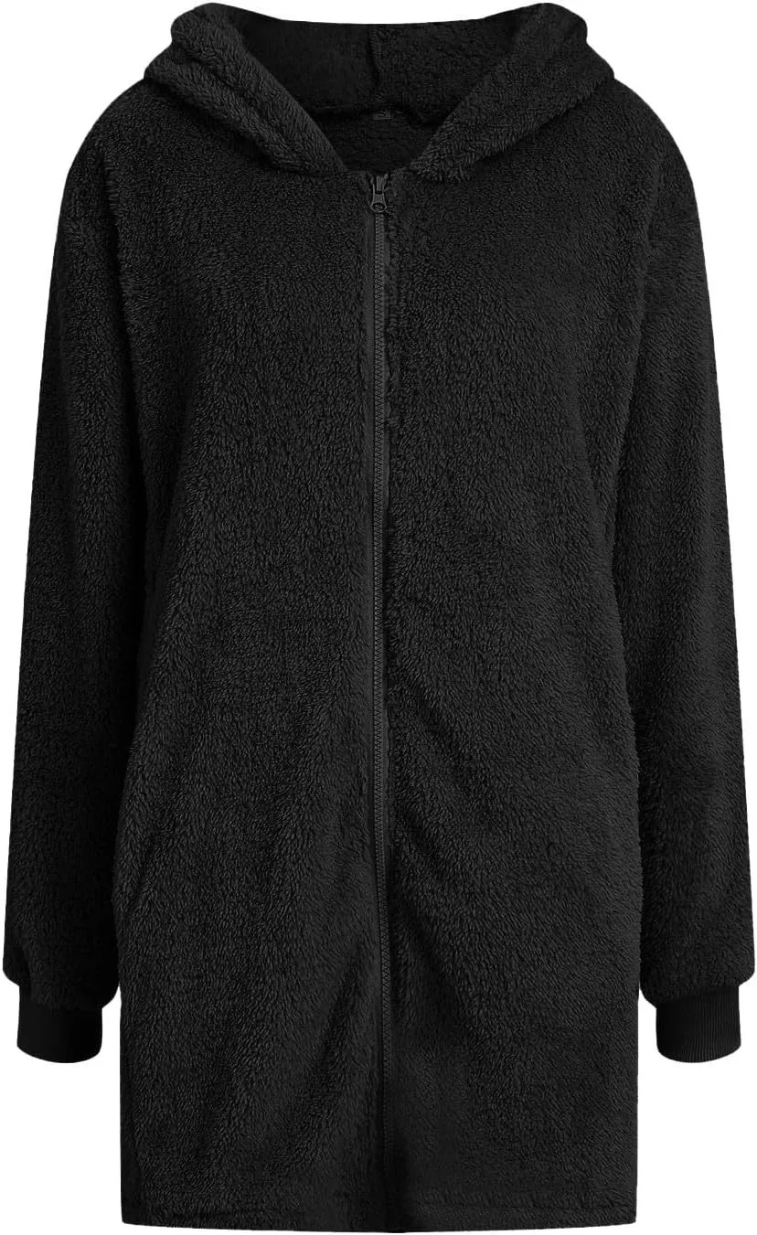 QWENTMTNTY Light Jackets for Women Fuzzy Fleece Jackets Winter Outfits Warm Windbreaker Plus Size Winter Coats with Fur Hood