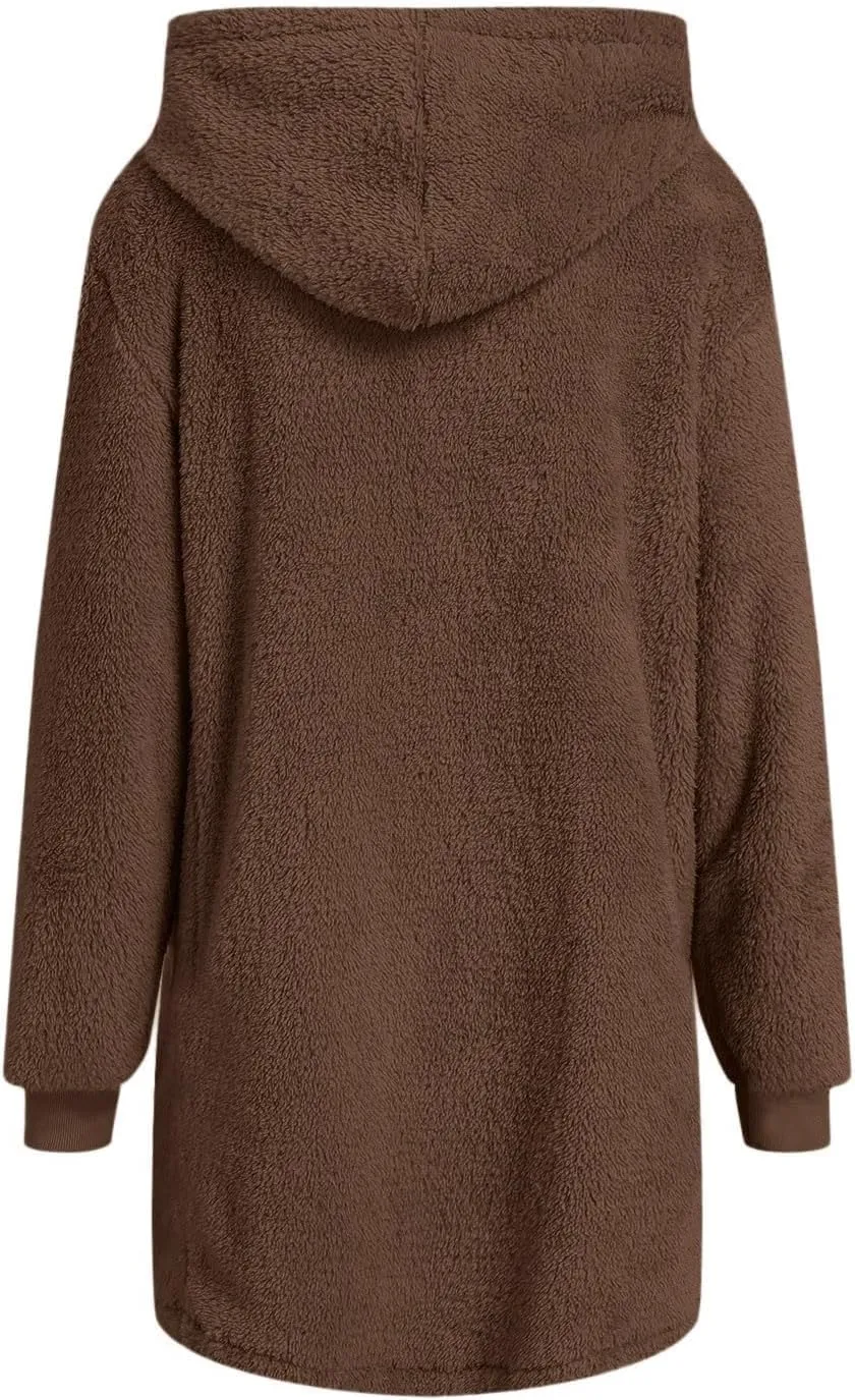 QWENTMTNTY Light Jackets for Women Fuzzy Fleece Jackets Winter Outfits Warm Windbreaker Plus Size Winter Coats with Fur Hood