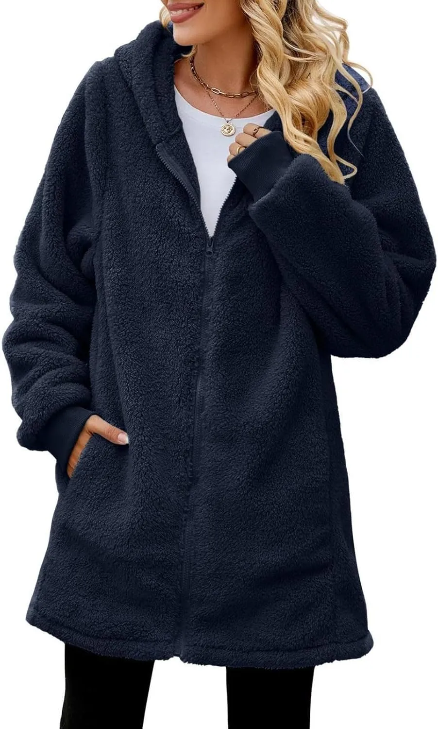 QWENTMTNTY Light Jackets for Women Fuzzy Fleece Jackets Winter Outfits Warm Windbreaker Plus Size Winter Coats with Fur Hood