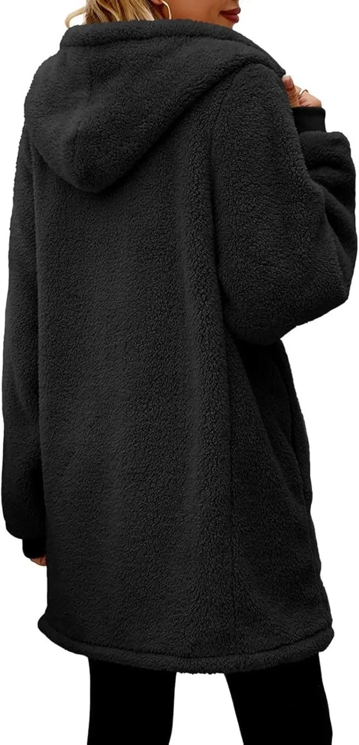 QWENTMTNTY Light Jackets for Women Fuzzy Fleece Jackets Winter Outfits Warm Windbreaker Plus Size Winter Coats with Fur Hood