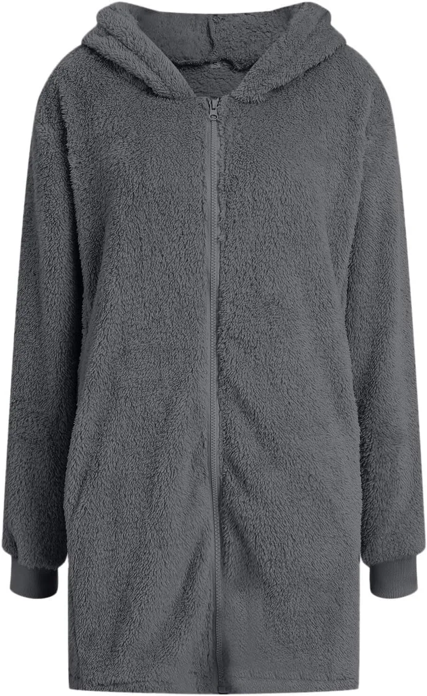 QWENTMTNTY Light Jackets for Women Fuzzy Fleece Jackets Winter Outfits Warm Windbreaker Plus Size Winter Coats with Fur Hood