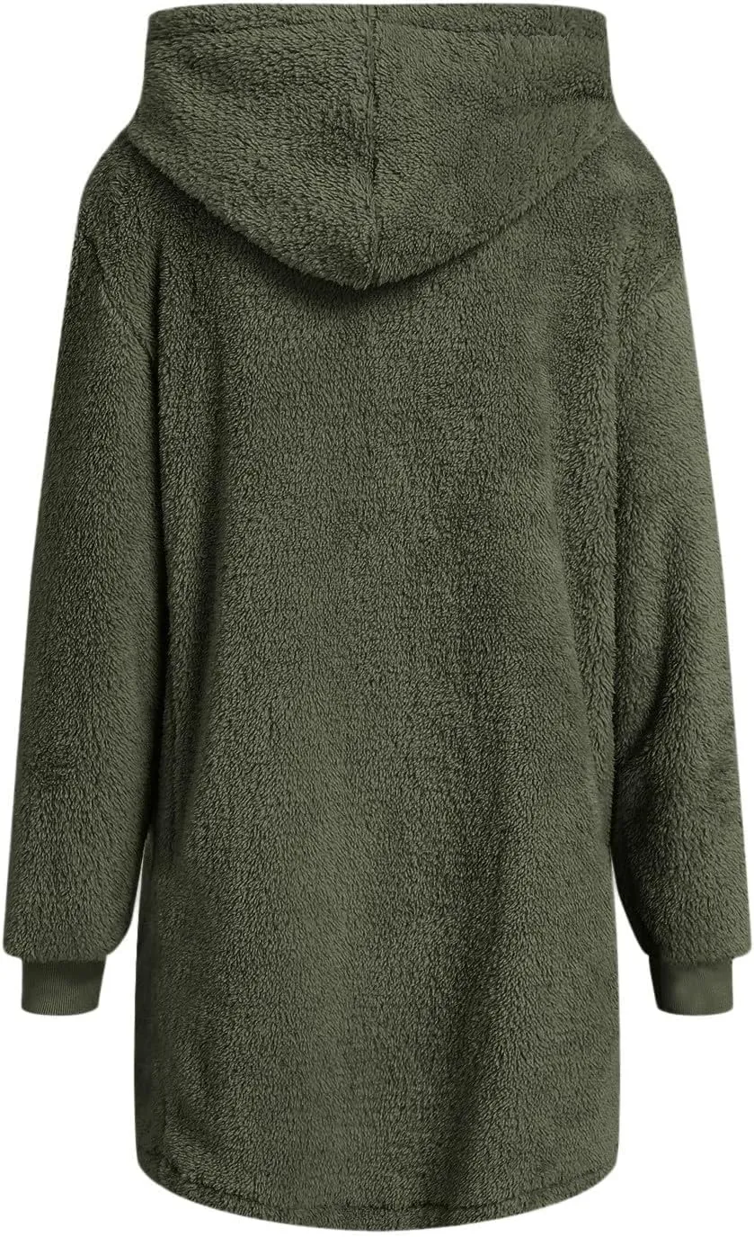 QWENTMTNTY Light Jackets for Women Fuzzy Fleece Jackets Winter Outfits Warm Windbreaker Plus Size Winter Coats with Fur Hood