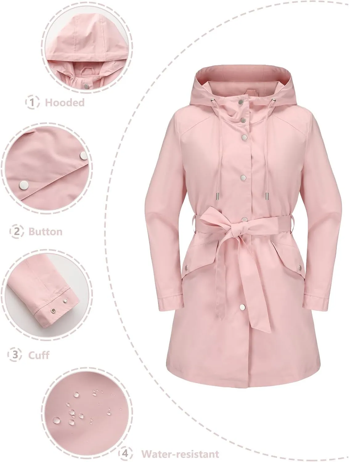 Rain Jacket Women Lightweight Waterproof Raincoat Hooded Windbreaker Waterproof Jackets with Pockets 2024