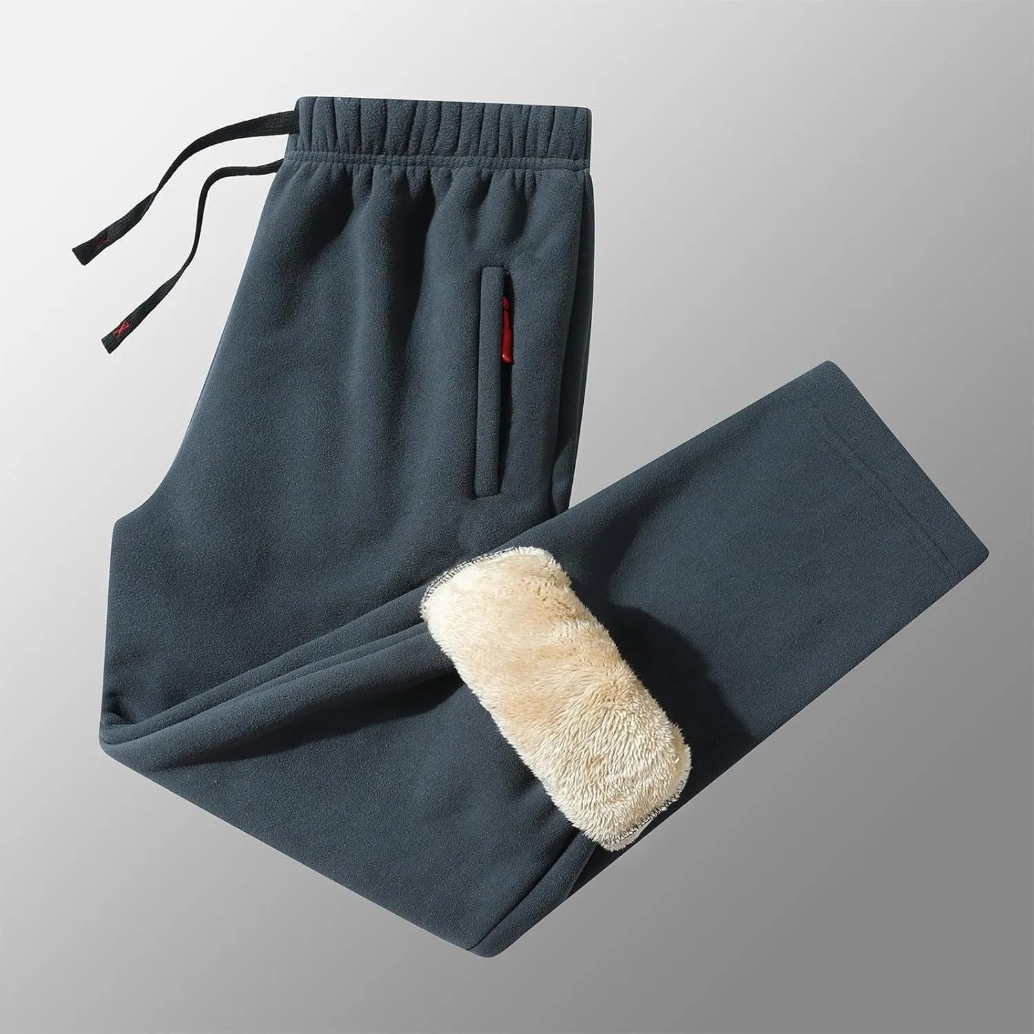 Sherpa Lined Sweatpants Men Heavyweight Drawstring Waist Fleece Lined Joggers Thick Athletic Winter Warm Track Pants
