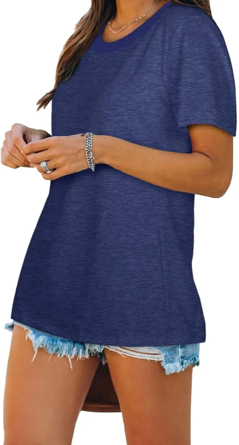 Short Sleeve Shirts for Women Casual Crewneck Summer Tops Oversized T Shirts Trendy Cotton Tshirts Basic Tees