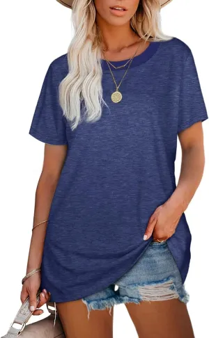 Short Sleeve Shirts for Women Casual Crewneck Summer Tops Oversized T Shirts Trendy Cotton Tshirts Basic Tees